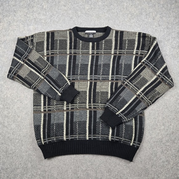 Vintage Geoffrey Beene Sweater Mens XL Gray Multicolor Color Block Grandpa - Picture 2 of 12